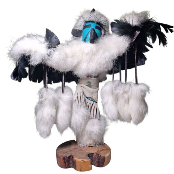 Kachina Doll Eagle Julie Loley 402706 Fur Wood Navajo Dineh Turquoise 12 Inch - Picture 11 of 16